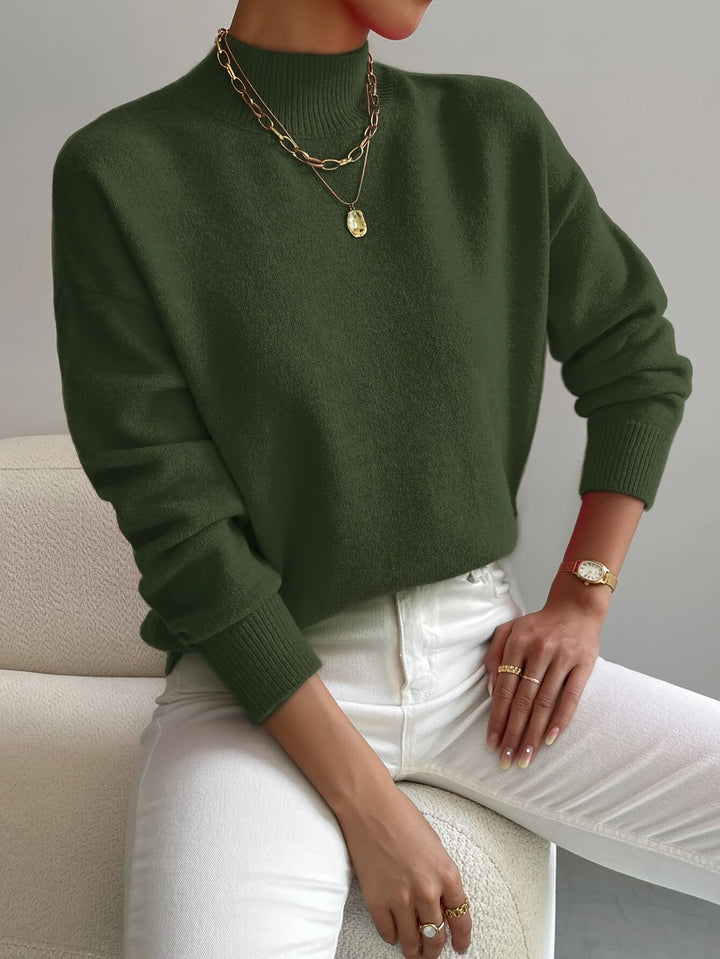 Damen Sweatshirt mit Rollkragen für Herbst in Grün