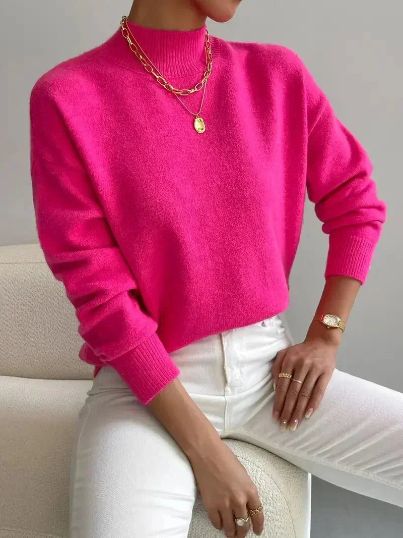 Damen Sweatshirt mit Rollkragen für Herbst in Rosa