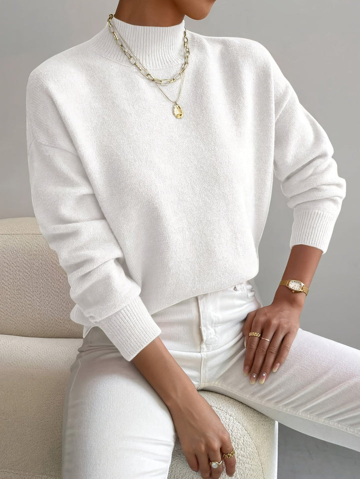 Damen Sweatshirt mit Rollkragen für Herbst in Weiß