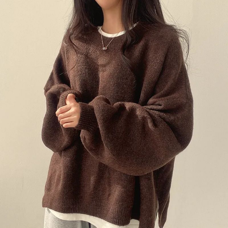 Damen Sweatshirt mit Schulterausfall zum Kombinieren in Braun