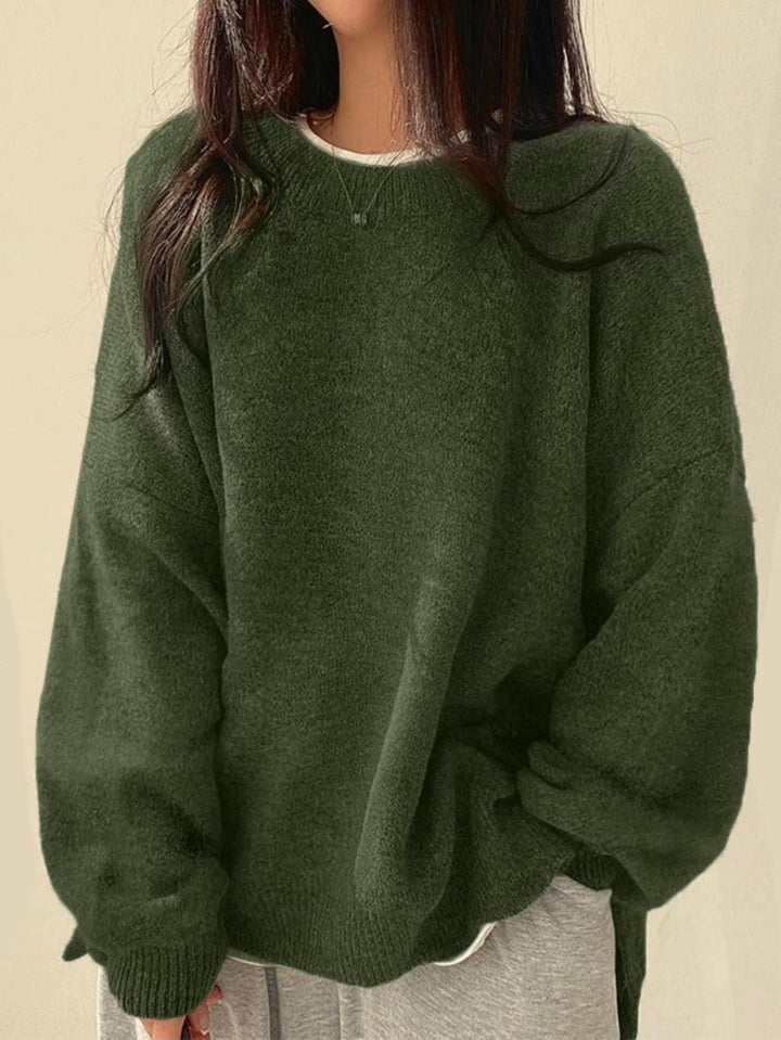 Damen Sweatshirt mit Schulterausfall zum Kombinieren in Olivgrün