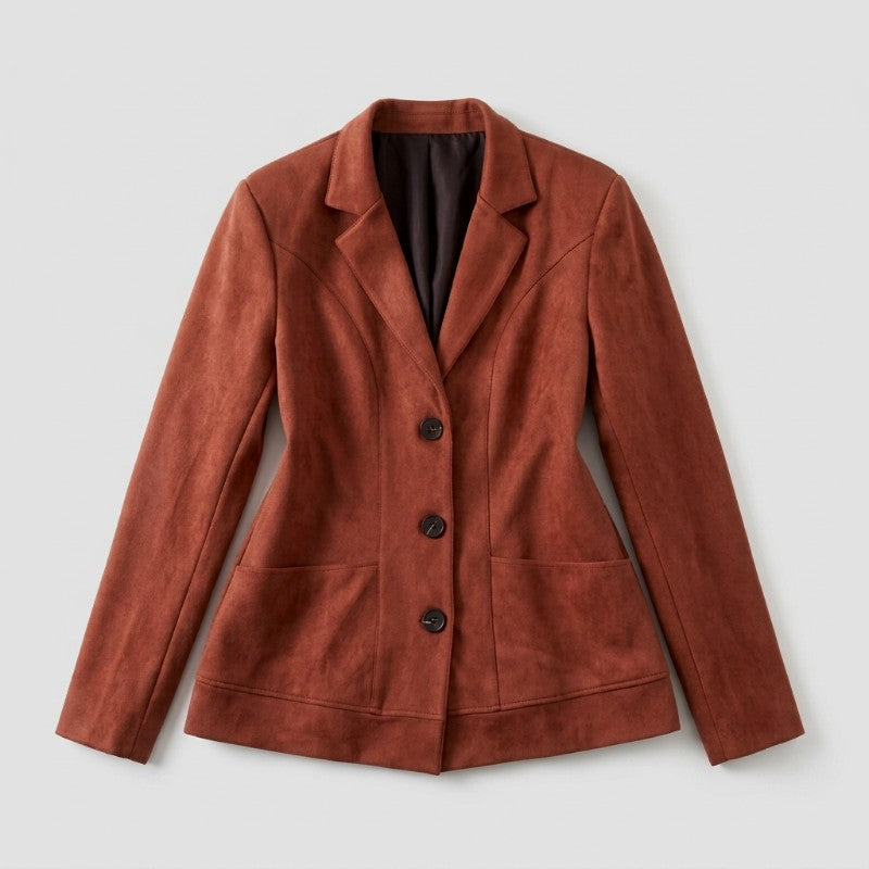 Damen Taillierter Braun-Blazer für Business und Herbst (3)