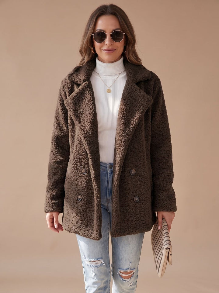 Damen Teddy-Trenchcoat für den Winter in Coffee