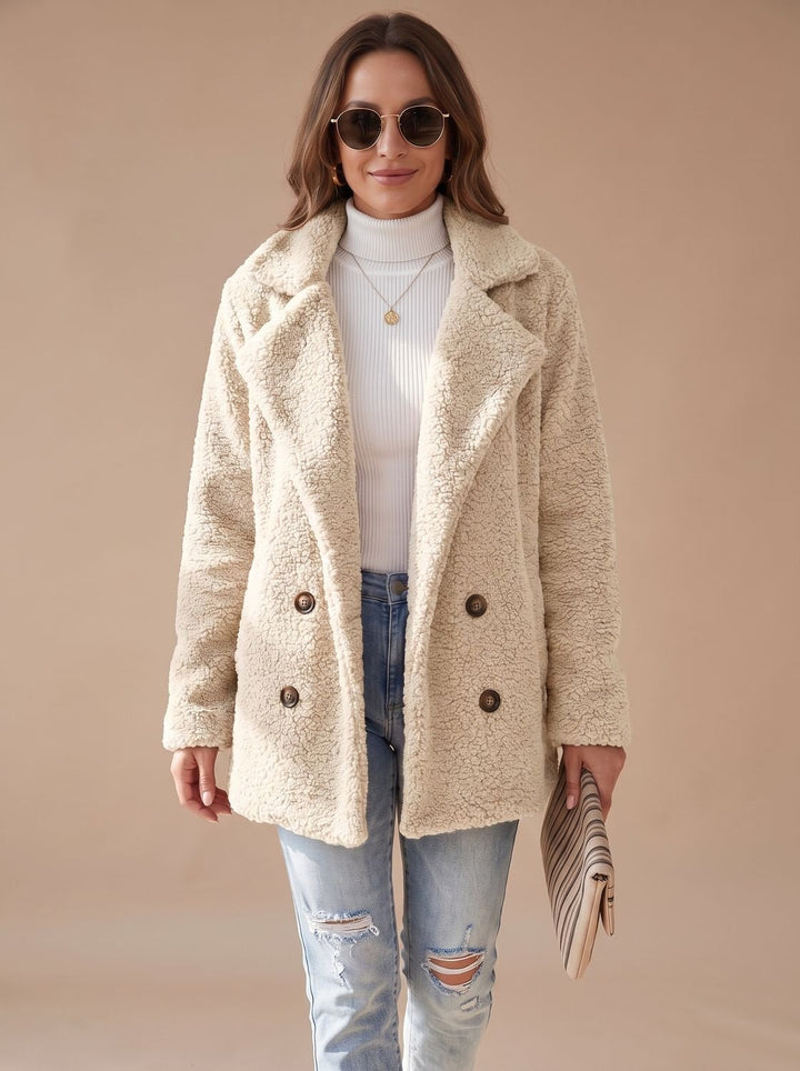 Damen Teddy-Trenchcoat für den Winter in Weiß