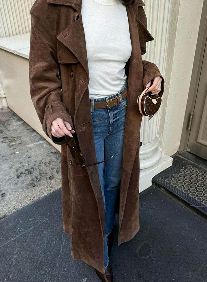 Damen Trenchcoat aus Wildleder für den Winter