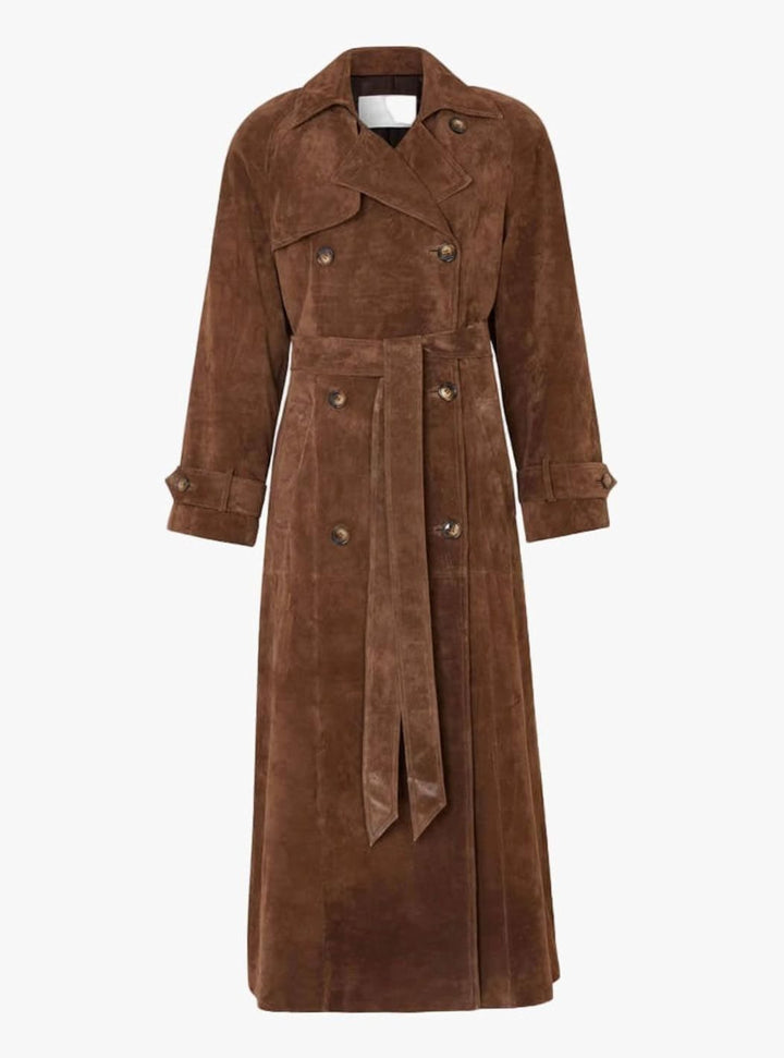 Damen Trenchcoat aus Wildleder für den Winter in Braun