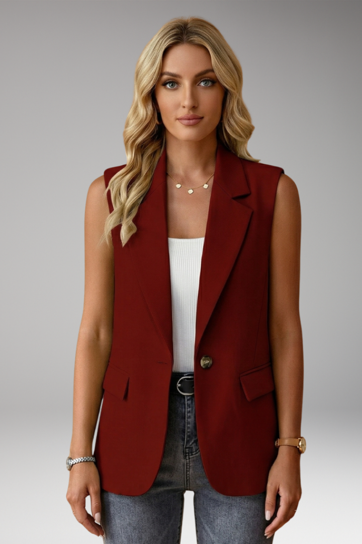 Damen Trenchcoat Blazer ärmellos mit Kragen in Bordeaux