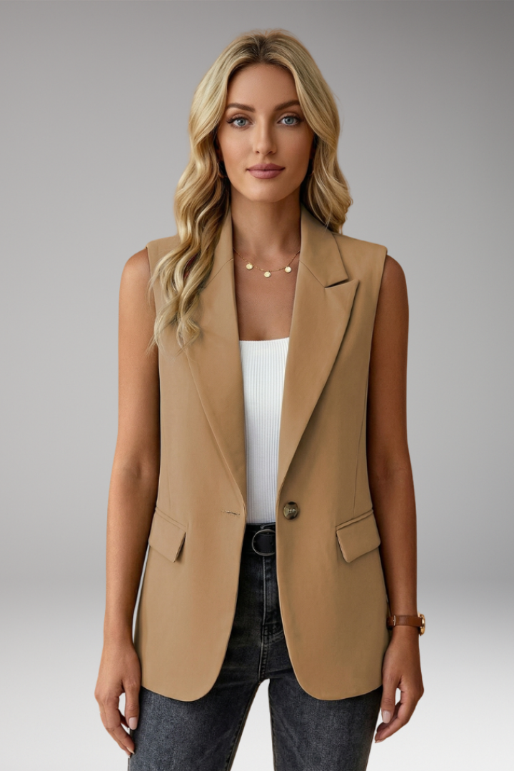 Damen Trenchcoat Blazer ärmellos mit Kragen in Khaki