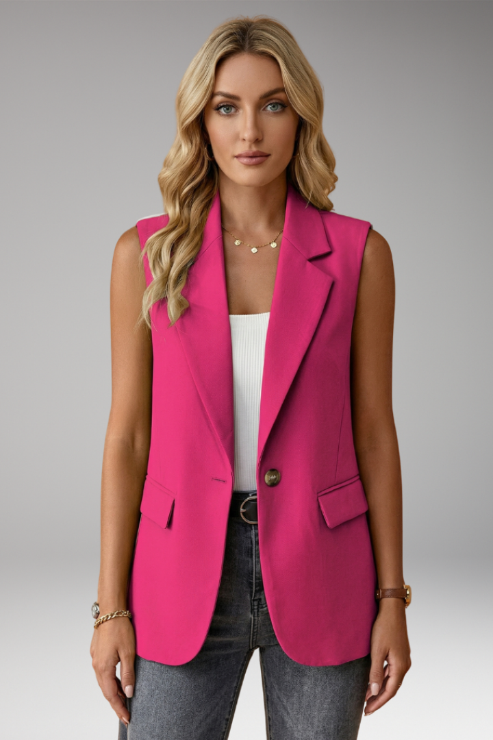Damen Trenchcoat Blazer ärmellos mit Kragen in Magenta