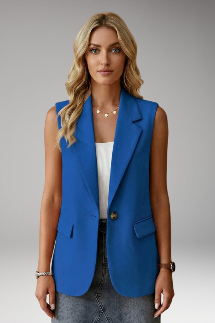 Damen Trenchcoat Blazer ärmellos mit Kragen in Royal Blue