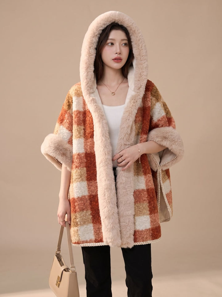 Damen Trenchcoat im Cape-Stil mit Karomuster (3)