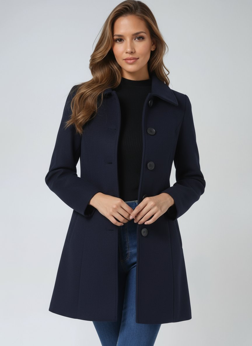 Damen Trenchcoat im klassischen Schnitt für Wintertage in Dunkelblau