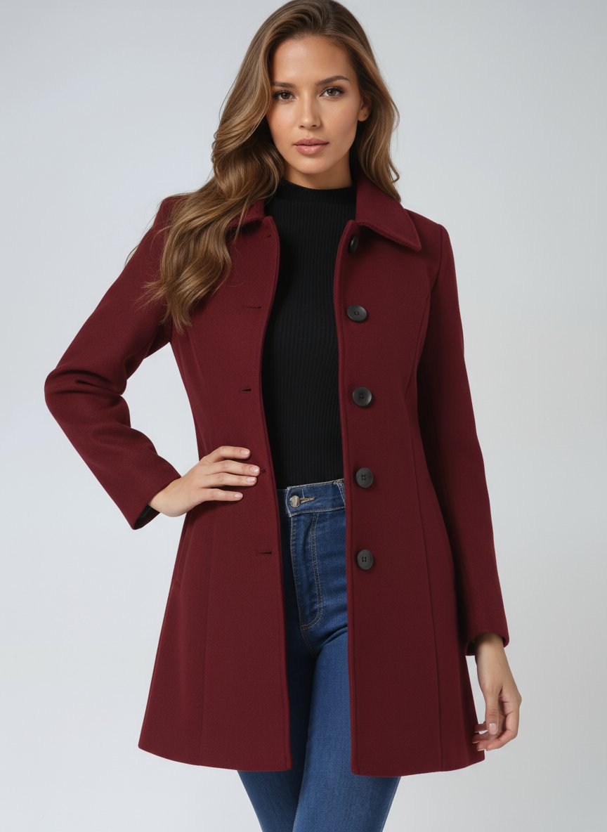 Damen Trenchcoat im klassischen Schnitt für Wintertage in Dunkelrot