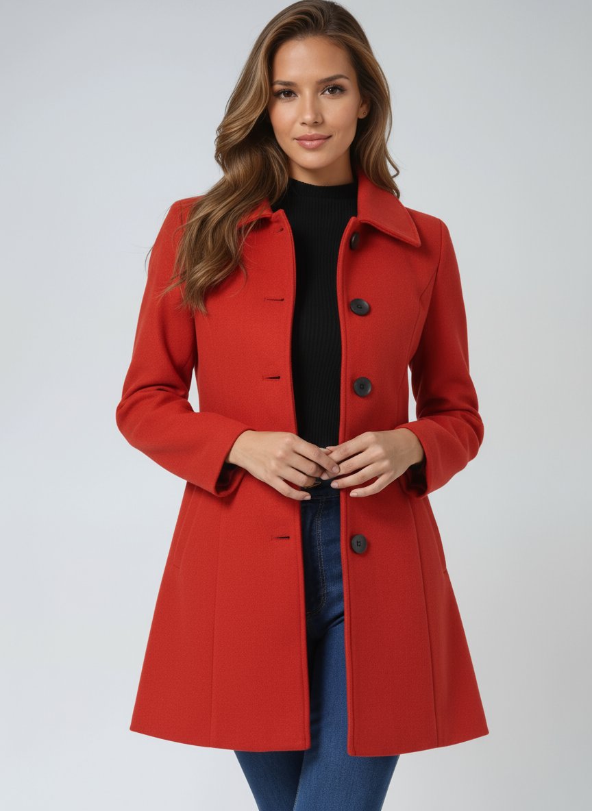 Damen Trenchcoat im klassischen Schnitt für Wintertage in Rot