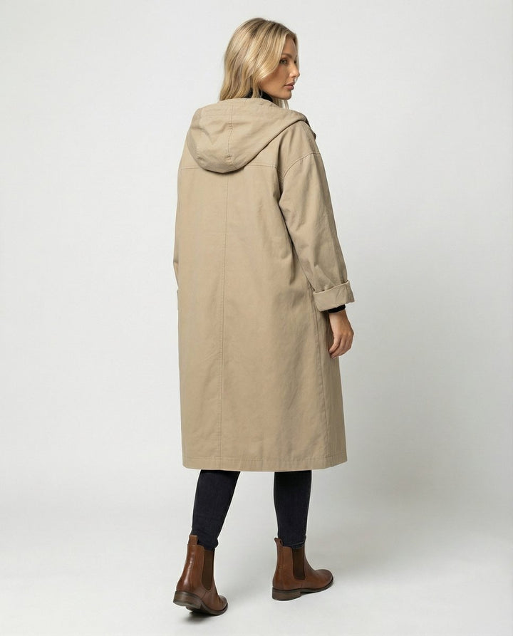 Damen Trenchcoat im klassischen Stil mit Kapuze (3)