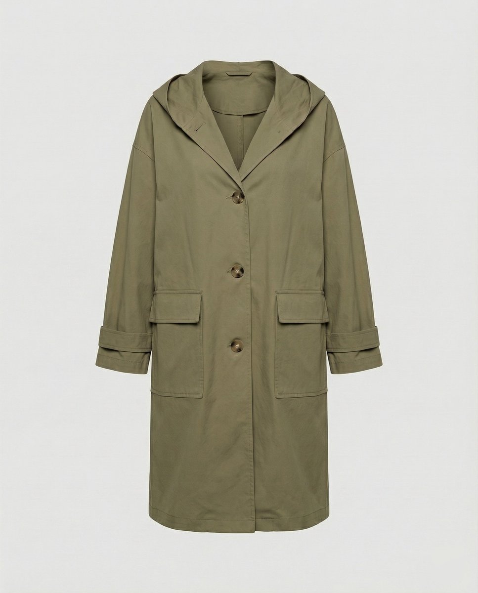 Damen Trenchcoat im klassischen Stil mit Kapuze in Grün