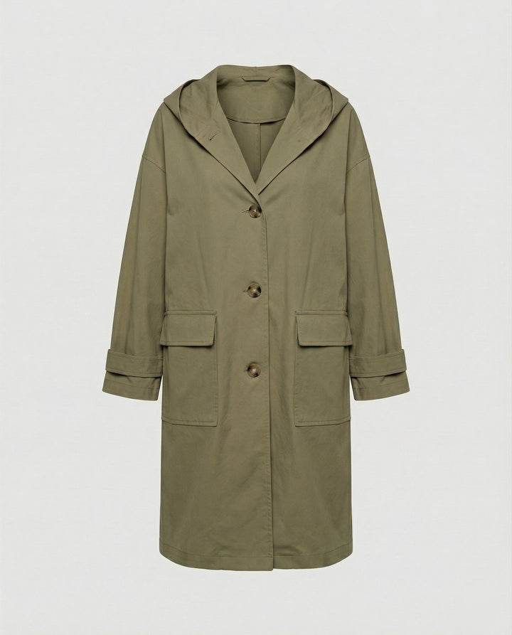 Damen Trenchcoat im klassischen Stil mit Kapuze in Grün