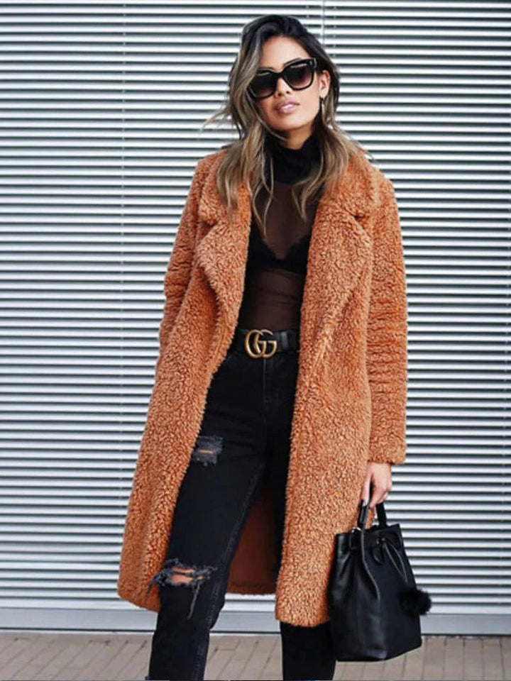Damen Trenchcoat im Teddy-Stil für den Winter in Chocolate