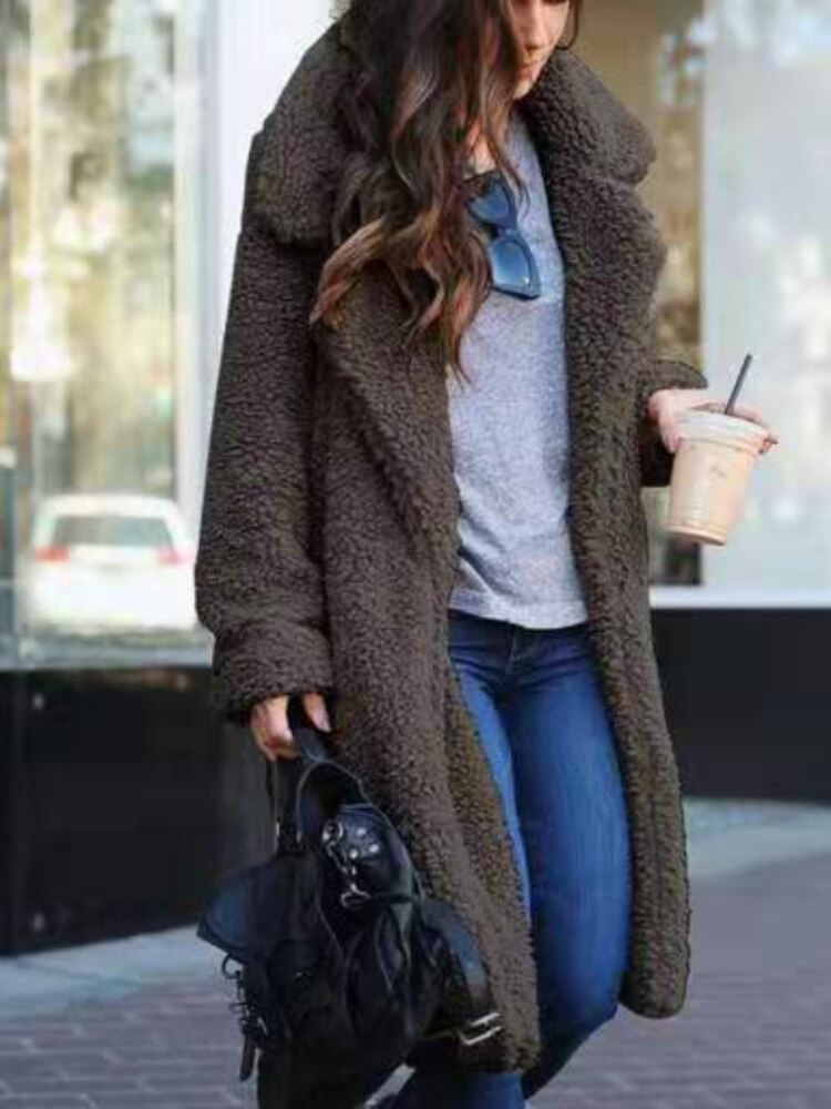 Damen Trenchcoat im Teddy-Stil für den Winter in Dunkelgrau