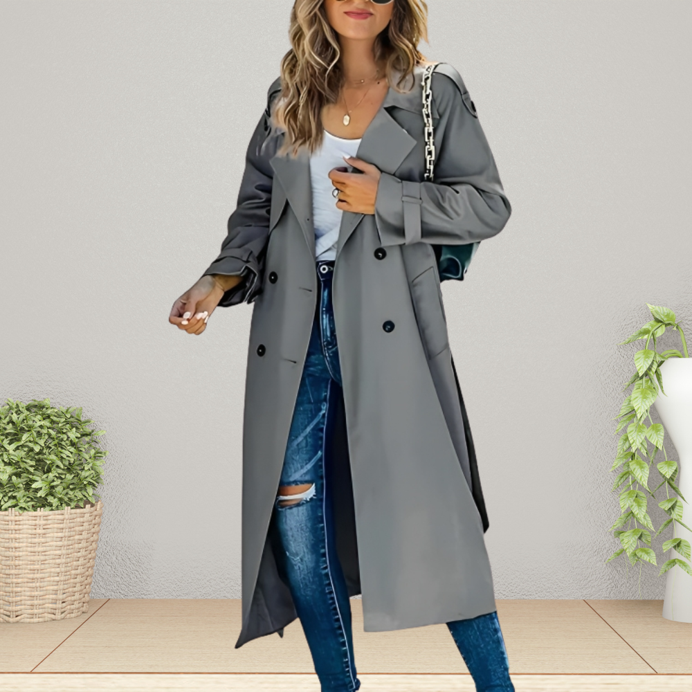 Damen Trenchcoat klassisch für den Herbst in Grau