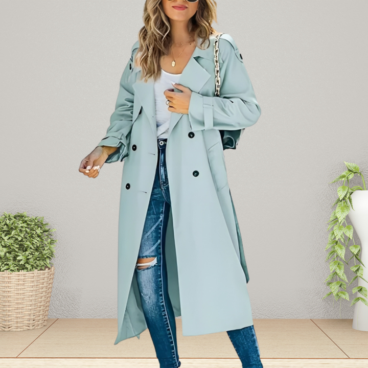Damen Trenchcoat klassisch für den Herbst in Hellblau