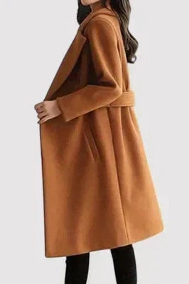 Damen Trenchcoat mit klassischem Gürtel aus Wolle in Beige 4