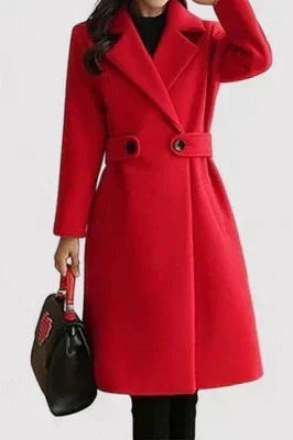 Damen Trenchcoat mit klassischem Gürtel aus Wolle in Rot