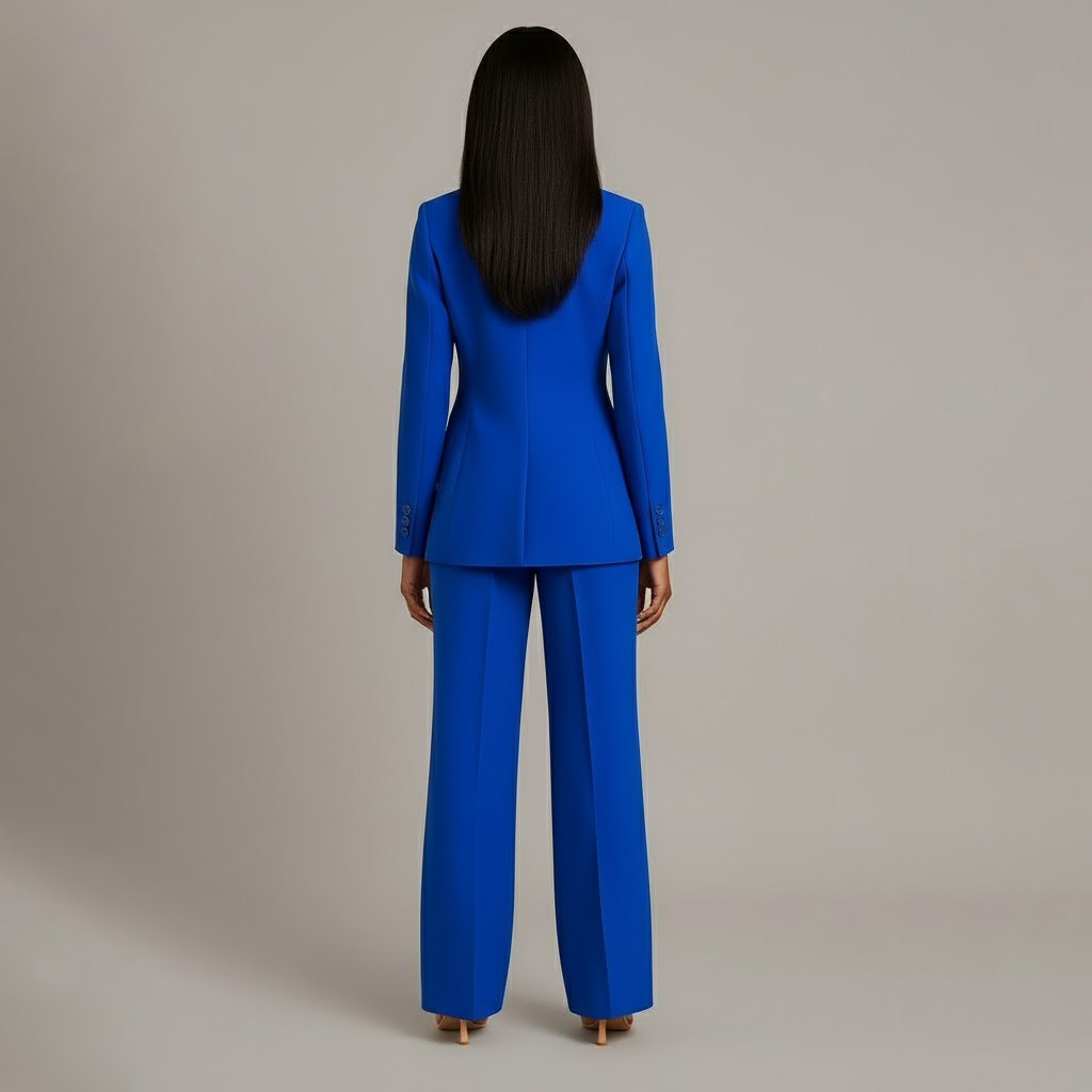 Damen Trenchcoat mit strukturierter Anzughose in Blau 3