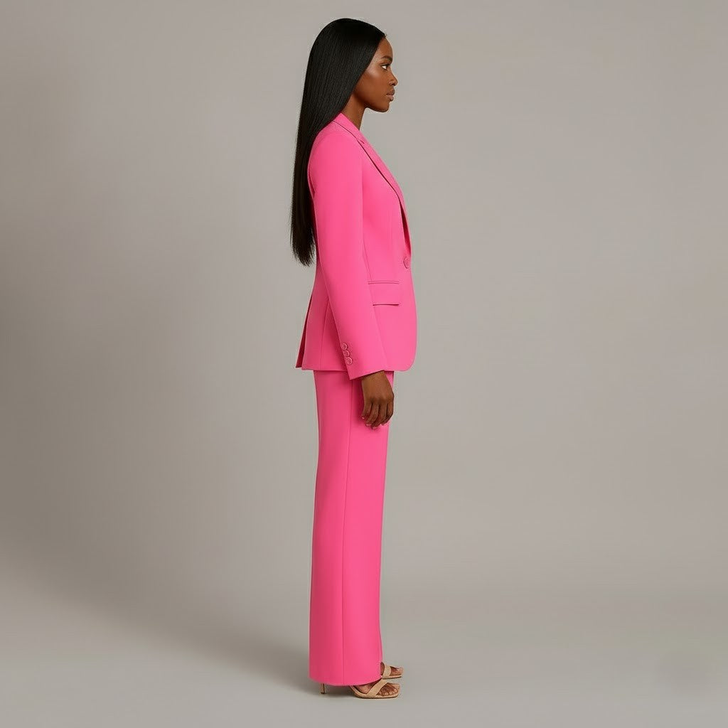 Damen Trenchcoat mit strukturierter Anzughose in Rosa 2
