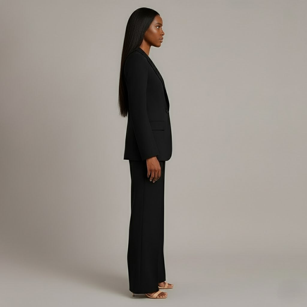 Damen Trenchcoat mit strukturierter Anzughose in Schwarz 2