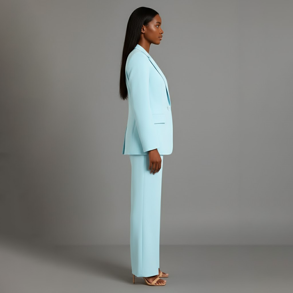 Damen Trenchcoat mit strukturierter Anzughose in Turquoise