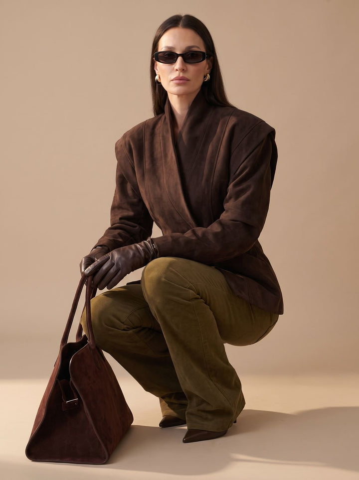 Damen Trenchcoat mit Wickelschnitt aus Kunstwild (5)