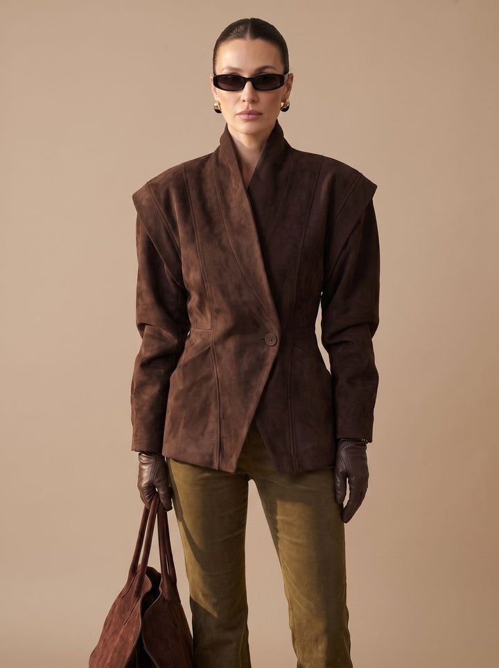 Damen Trenchcoat mit Wickelschnitt aus Kunstwild in Braun