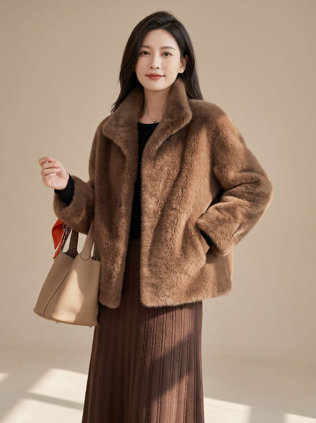 Damen Trenchcoat Oversized in weichem Imitatierbont in Braun