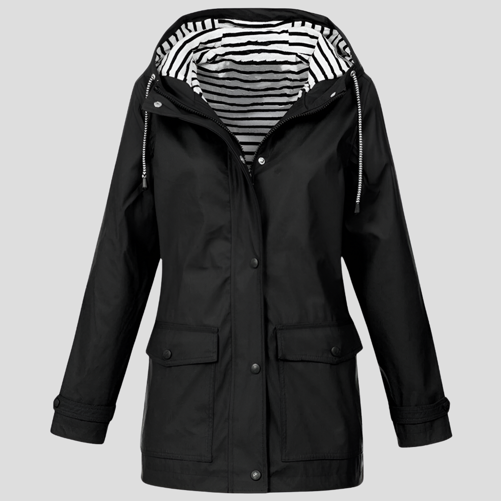 Damen Trenchcoat wasserfest mit Windschutz in Schwarz