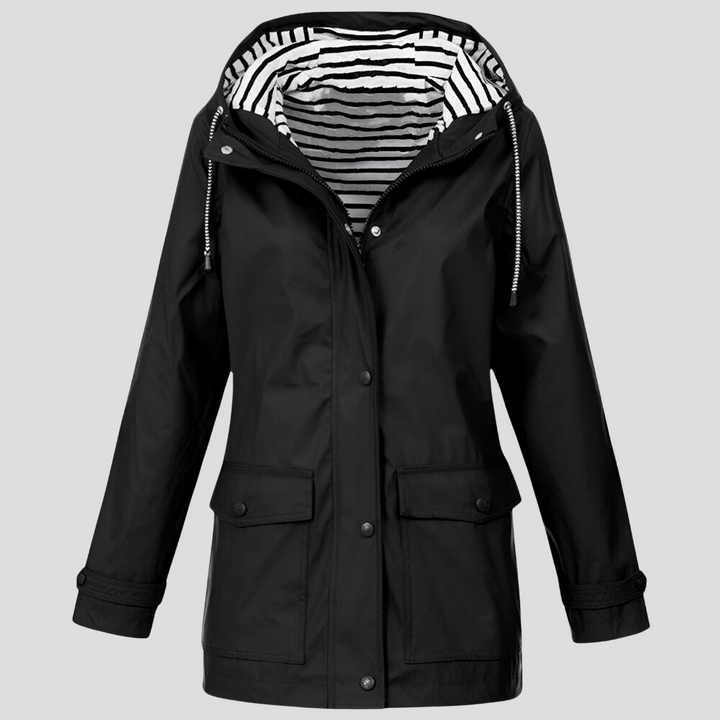 Damen Trenchcoat wasserfest mit Windschutz in Schwarz