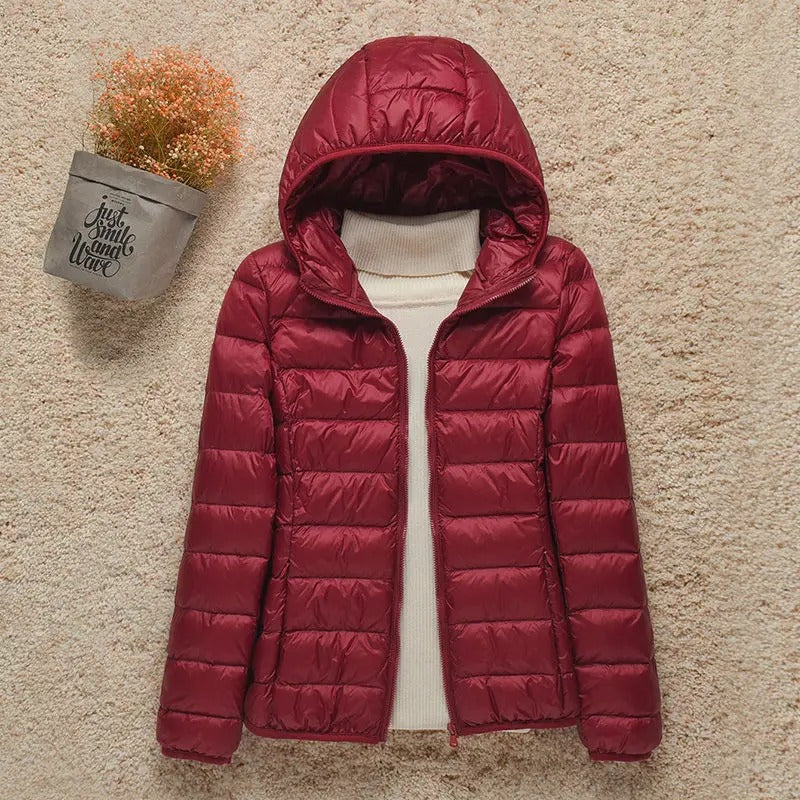 Damen Ultraleichte Daunenjacke für Herbst in Bordeaux