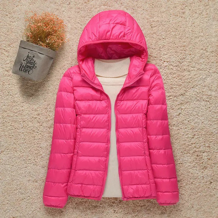 Damen Ultraleichte Daunenjacke für Herbst in Fuchsia