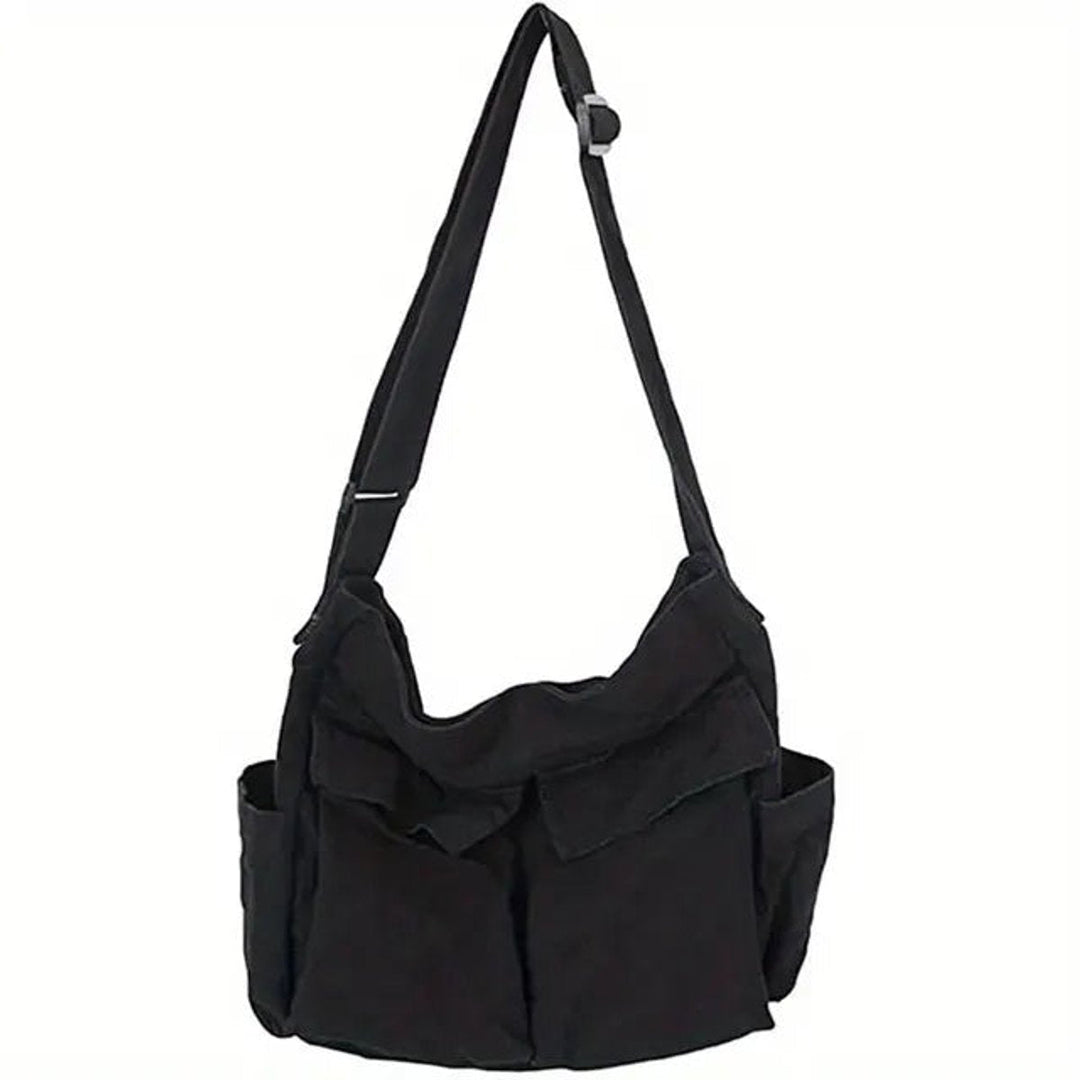Damen Vintage Canvas Tragetasche zum Umhängen in Schwarz