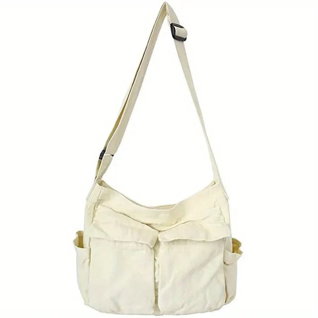 Damen Vintage Canvas Tragetasche zum Umhängen in Weiß