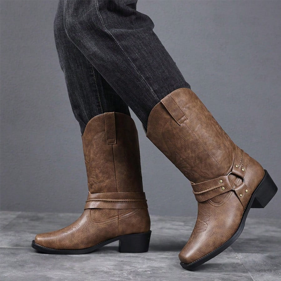 Damen Vintage Plateau Stiefel für Winter in Braun 1