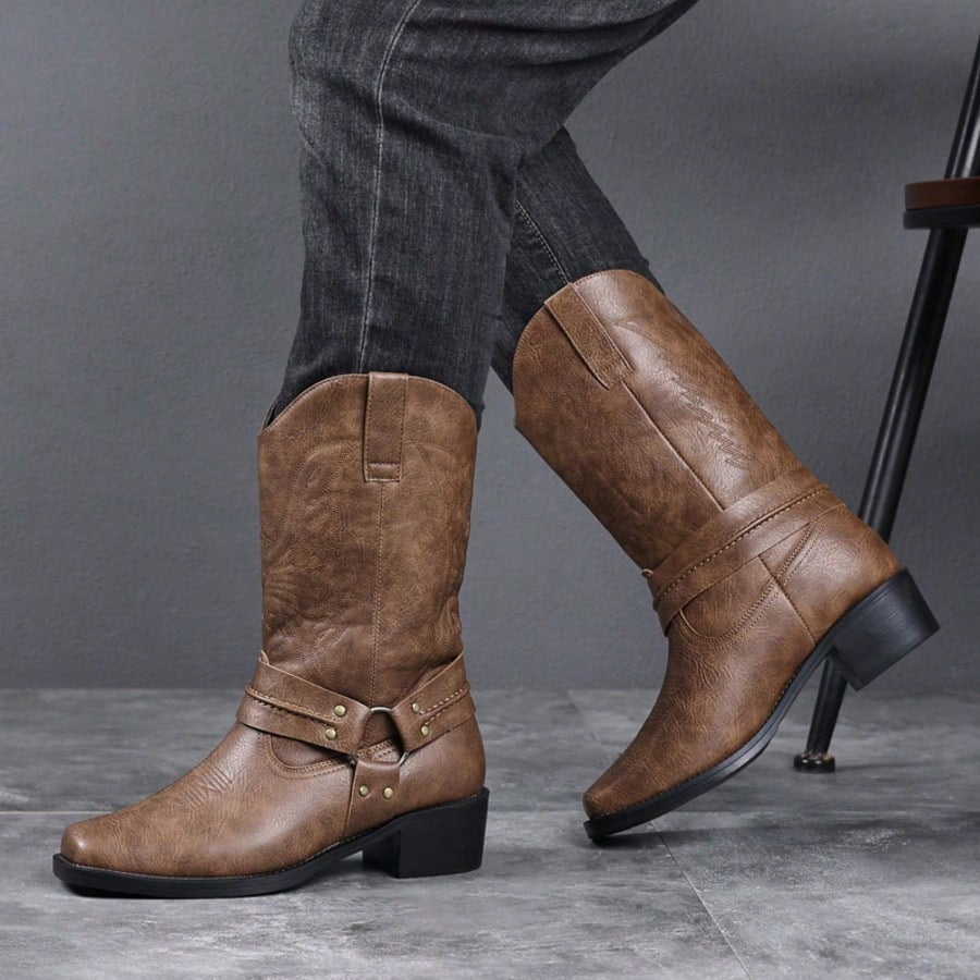 Damen Vintage Plateau Stiefel für Winter in Braun 2