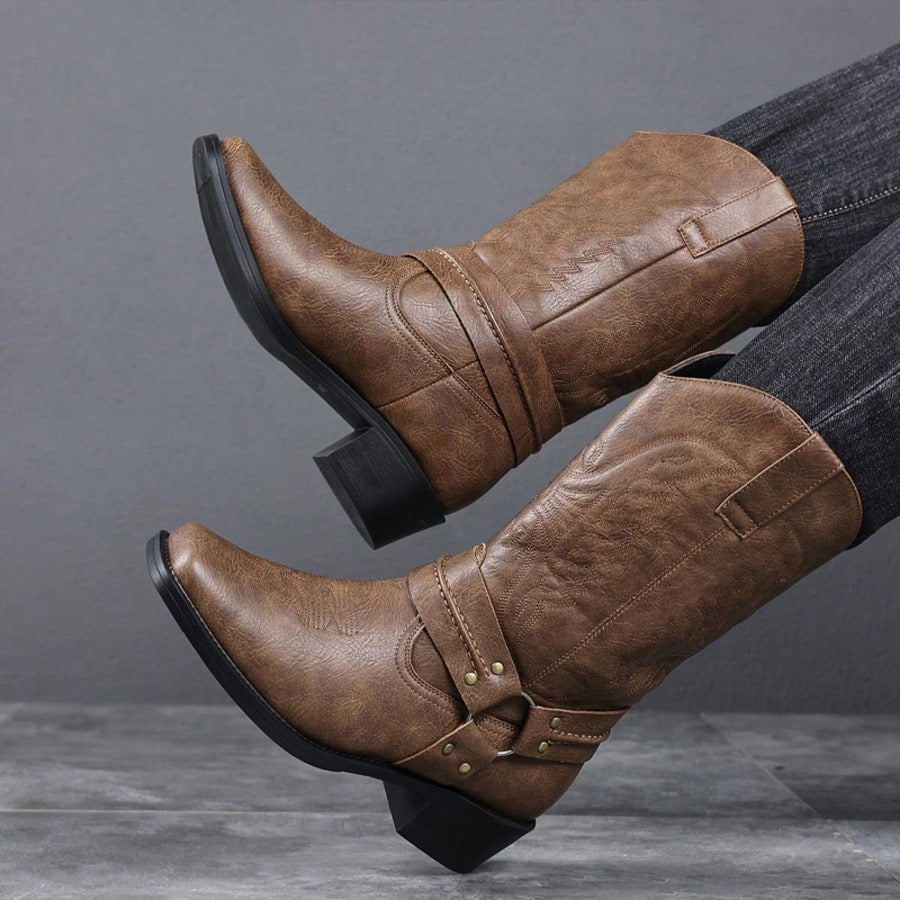 Damen Vintage Plateau Stiefel für Winter in Braun 3