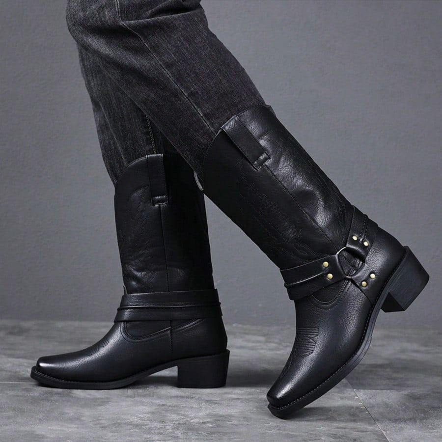 Damen Vintage Plateau Stiefel für Winter in Schwarz