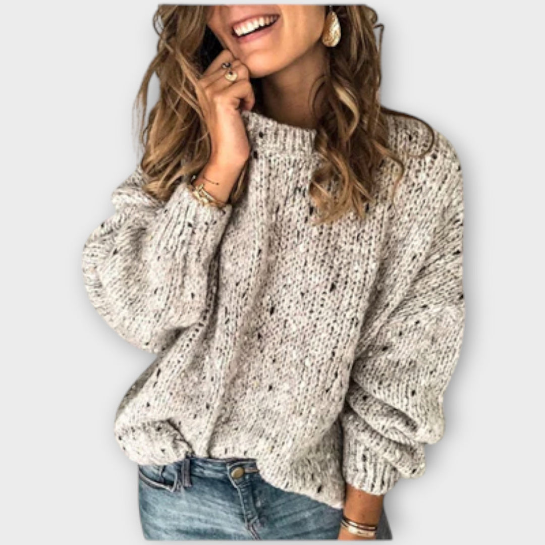 Damen Vintage Pullover mit gesprenkeltem Muster in Beige