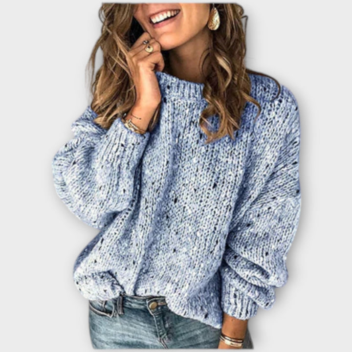 Damen Vintage Pullover mit gesprenkeltem Muster in Blau