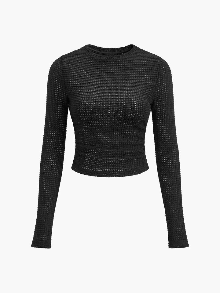 Damen Waffelpiqué Langarm-Bluse | Crew-Ausschnitt (10)