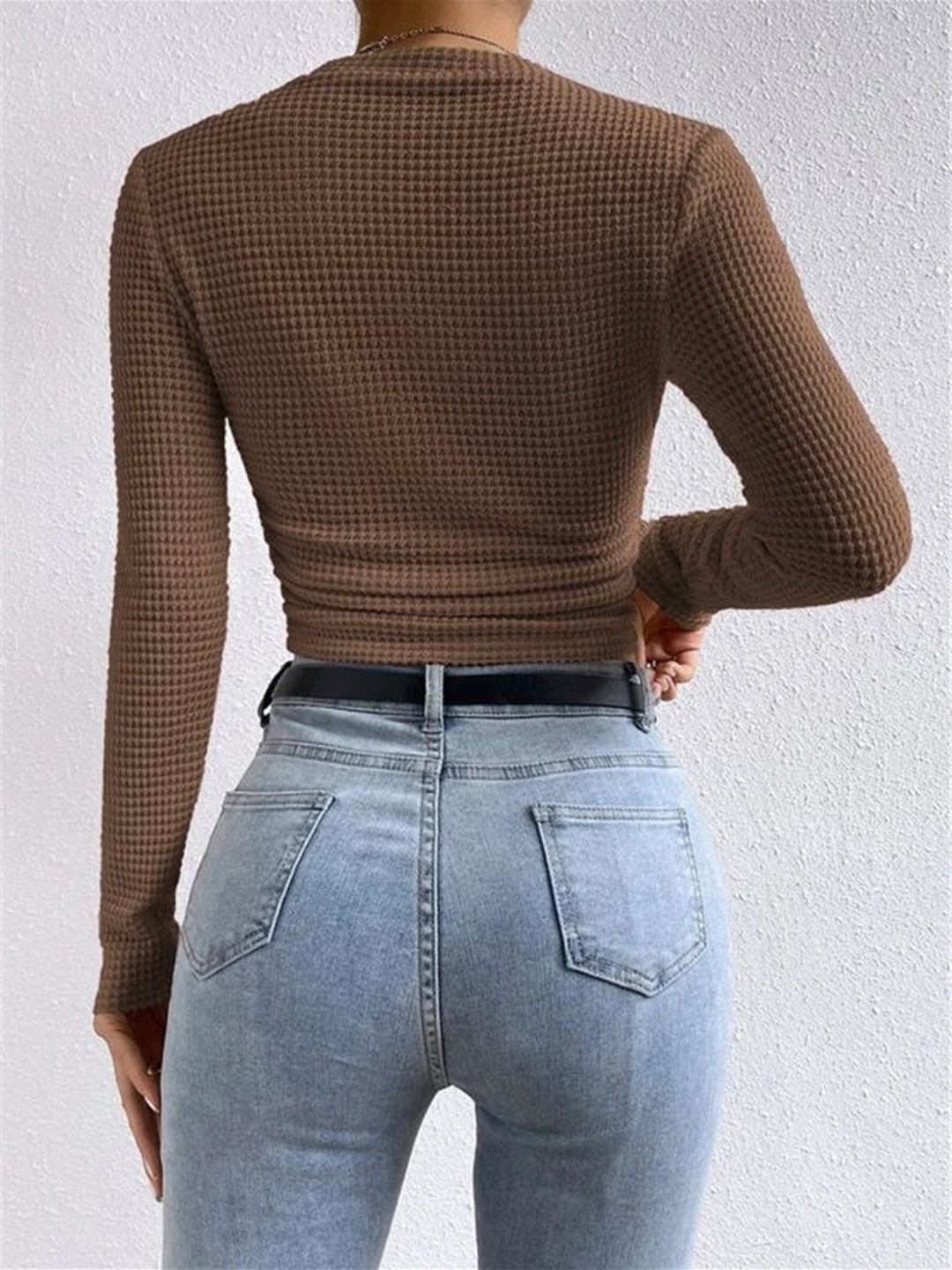 Damen Waffelpiqué Langarm-Bluse | Crew-Ausschnitt (14)