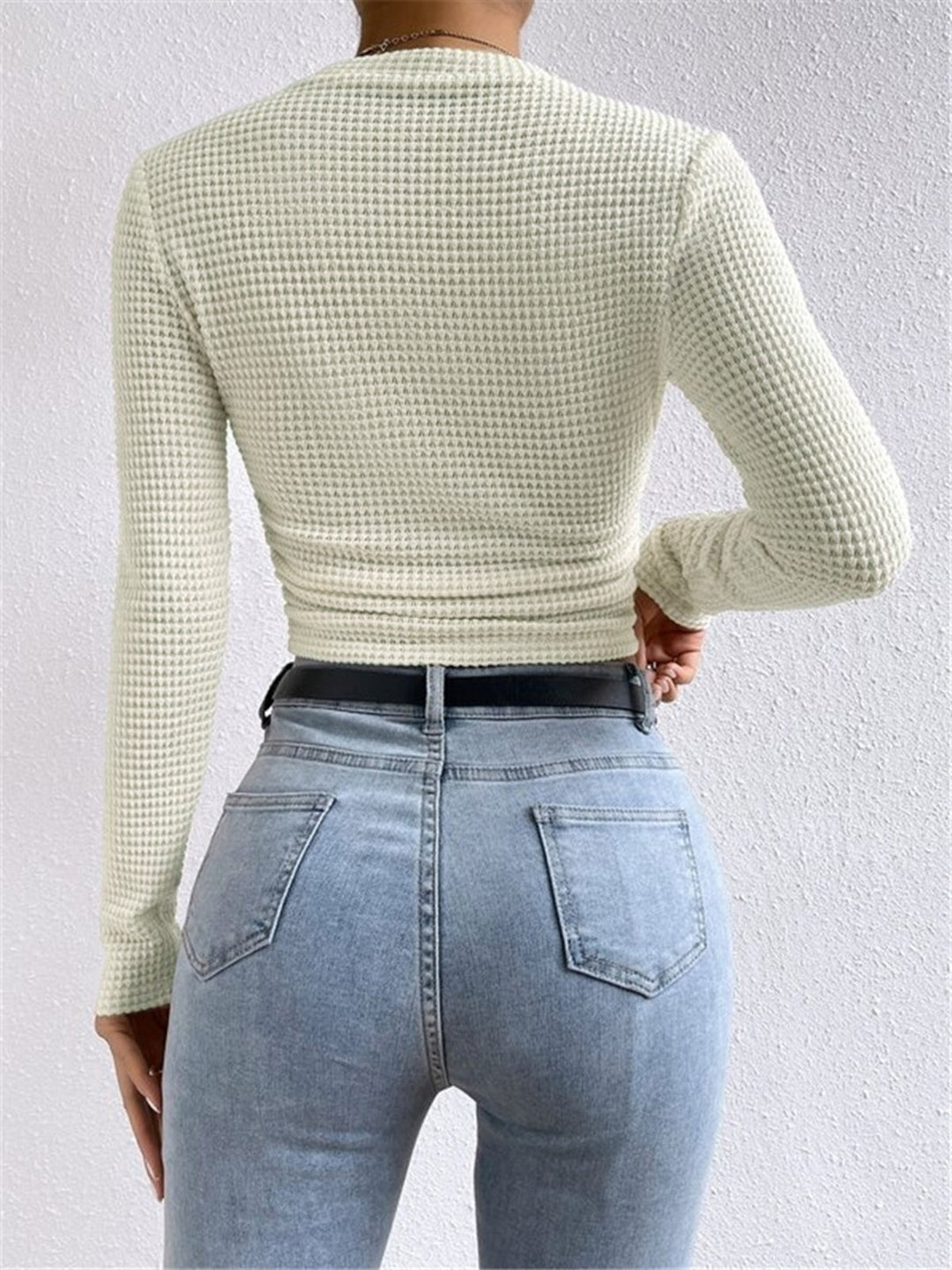 Damen Waffelpiqué Langarm-Bluse | Crew-Ausschnitt (4)