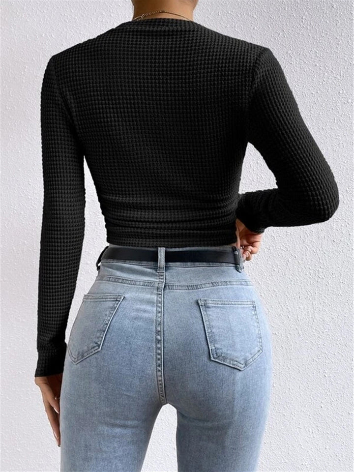 Damen Waffelpiqué Langarm-Bluse | Crew-Ausschnitt (9)